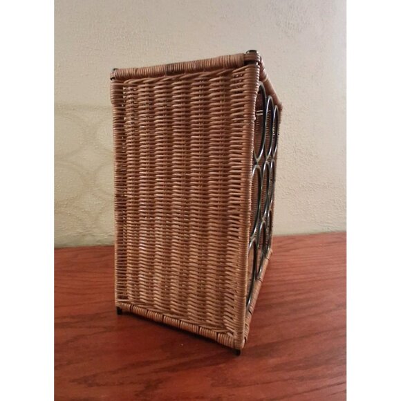 Vintage Natural Wicker Wine Rack Metal 9 Bottle Floor Counter Top Boho Rattan - Picture 3 of 8